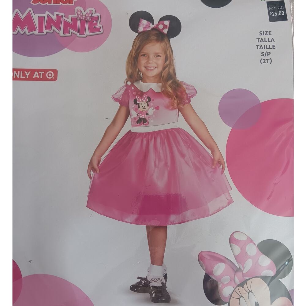 Minnie Mouse Costume Girls 2T Disney Junior Halloween Minnie Pink Dress Ears